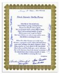 WWII Poem Signed by Five Enola Gay Crew Members -- Tom Ferebee, Theodore Van Kirk, Morris Jeppson, George R. Caron & Paul Tibbetts