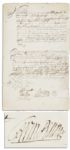 William Penn Document Signed -- Regarding a Financial Agreement Circa 1707
