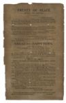 Exceedingly Rare Broadside From The War of 1812 Announcing, ...A treaty of peace between this country and Great Britain Signed on the 26th December last...