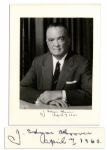 J. Edgar Hoover Signed 6.25 x 8 Matte Photo -- Signed on 8 x 10.75 Mat Surrounding Photo: J. Edgar Hoover / April 7, 1960 -- Autrey of Hollywood Photographer -- Near Fine