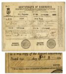 White Star Certificate of Discharge Signed by Captain Edward J. Smith, Who Went on to Captain The Titanic -- Very Scarce