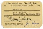 Mary Astors 1968 Authors Guild Membership Card, Signed by Astor