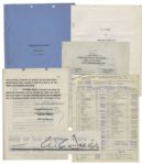 W.C. Fields Signed Contract for The Big Broadcast of 1938 -- Bob Hopes Film Debut -- Lot Also Includes Script Listing Comedy Sequences & Detailed Cost Statement for Film