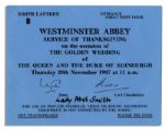Ticket to Queen Elizabeth IIs Golden Wedding Anniversary Celebration -- Issued to the Queens Lady-in-Waiting