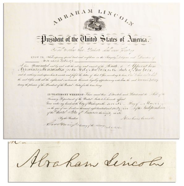 Abraham Lincoln Document Signed as President in 1865 -- With Full Abraham Lincoln Signature