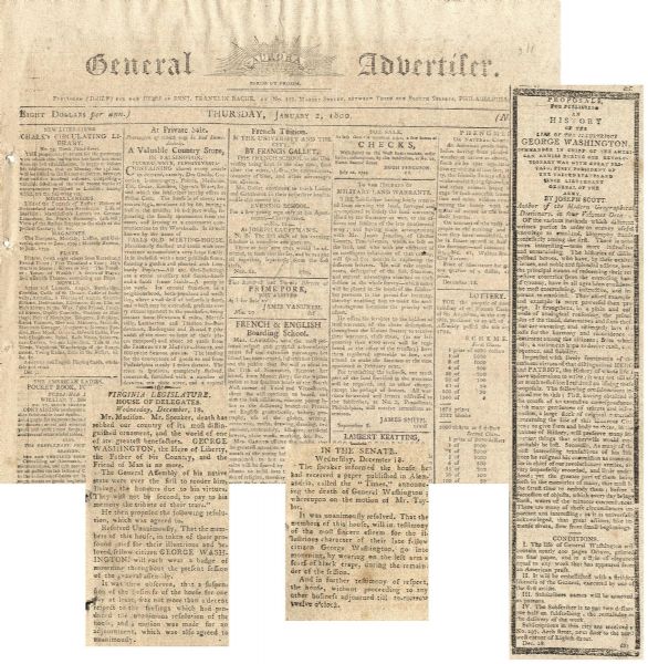 Rare Periodical ''The Philadelphia Aurora and General Advertiser'' -- Notice of President George Washington's Death