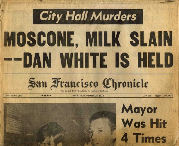 San Francisco Chronicle Complete Newspaper Regarding Assassination of Harvey Milk -- 28 November 1978 -- Very Good 