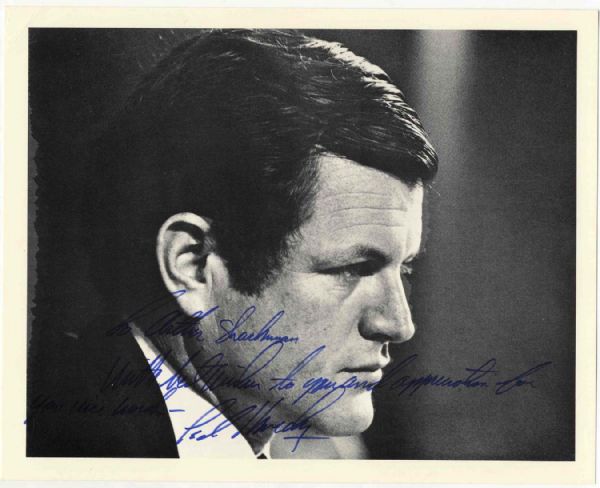 Ted Kennedy Signed 10'' x 8'' Photo -- ''To Arthur Shackman / With best wishes to you...Ted Kennedy'' -- Fine Condition 