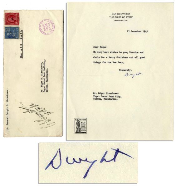 Dwight D. Eisenhower Typed Letter Signed as Army Chief of Staff -- Merry Christmas 1945 to His Brother Edgar