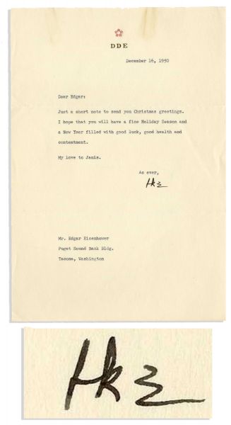Dwight D. Eisenhower Typed Letter Signed -- Seasons Greetings 1950 to His Brother Edgar