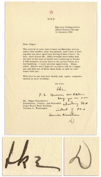 Dwight D. Eisenhower Typed Letter Signed To His Brother Edgar -- With Handwritten Annotation -- ''...it sounds disastrous...''