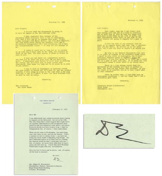 Dwight D. Eisenhower Typed Letter Signed as President -- ''...When you do come to Washington, you may bring your own clubs or not...the chances would be that I could play with you...