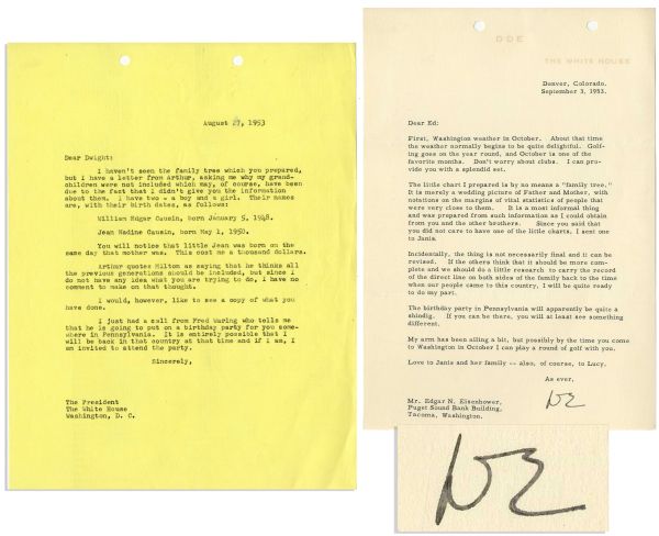 Dwight D. Eisenhower Typed Letter Signed as President -- To His Brother, Edgar -- ''...My arm has been ailing a bit, but possibly by the time you come to Washington...I can play a round of golf w