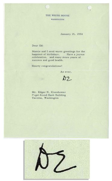 Dwight D. Eisenhower 1954 Typed Letter Signed as President -- Wishing His Brother a Happy Birthday