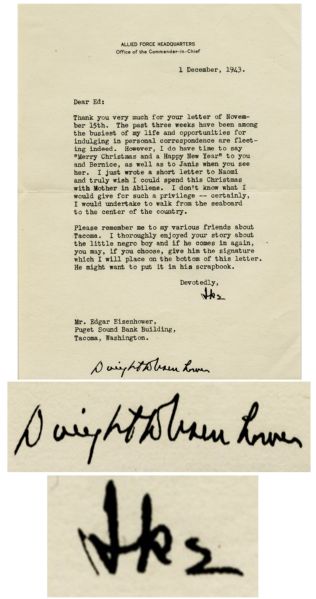 Dwight Eisenhower 1943 Typed Letter Twice-Signed From Allied Force Headquarters -- ''...The past three weeks have been among the busiest of my life...''