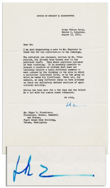 Dwight Eisenhower Typed Letter Signed as Republican Presidential Nominee -- ''...This whole political business is very confusing...''
