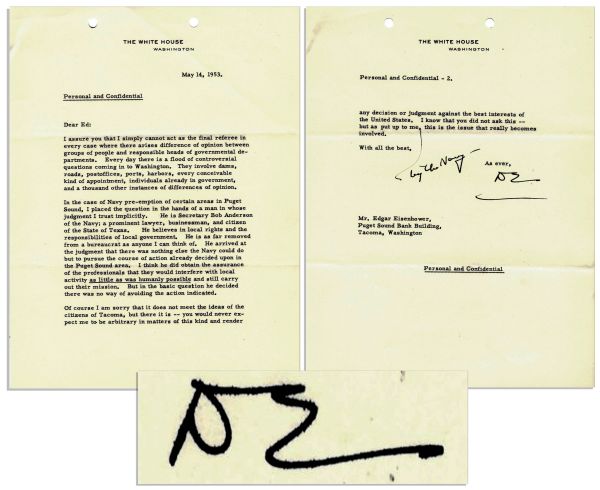 Dwight Eisenhower Typed Letter Signed as President -- ''...I simply cannot act as the final referee in every case...Every day there is a flood of controversial questions coming in to Washingtonâ€