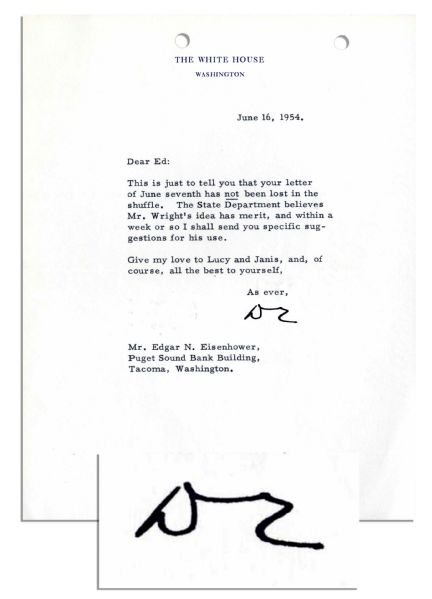 Dwight D. Eisenhower Typed Letter Signed as President Regarding a State Department Matter
