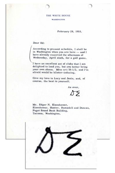 Dwight Eisenhower Presidential Typed Letter Signed -- ''...you better bring your own shoes...'' -- 1955