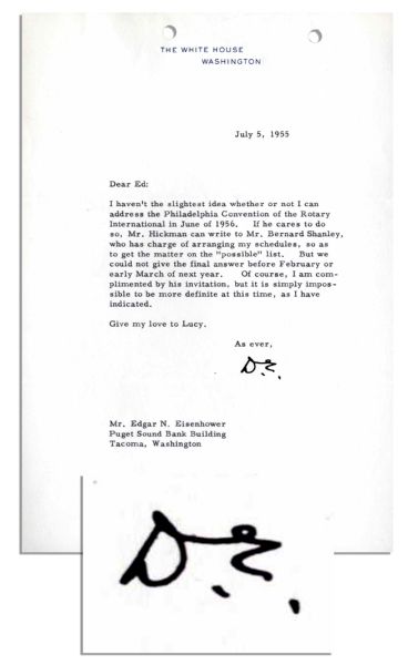 Dwight Eisenhower Typed Letter Signed as President -- ''...I haven't the slightest idea...'' -- 1955