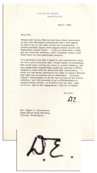 Dwight Eisenhower Typed Letter Signed ''...I would rather do something that would help bring [John Marshall's] story to school children...'' -- 1955