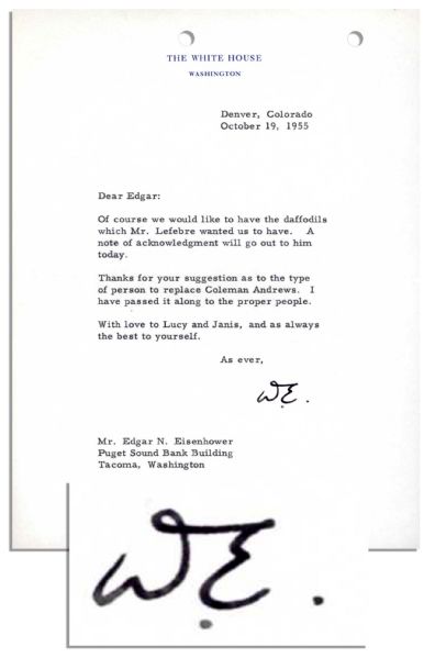 Dwight Eisenhower Typed Letter Signed as President -- ''...Thanks for your suggestion as to the type of person to replace [resigning IRS Commissioner] Coleman Andrews...'' -- 1955