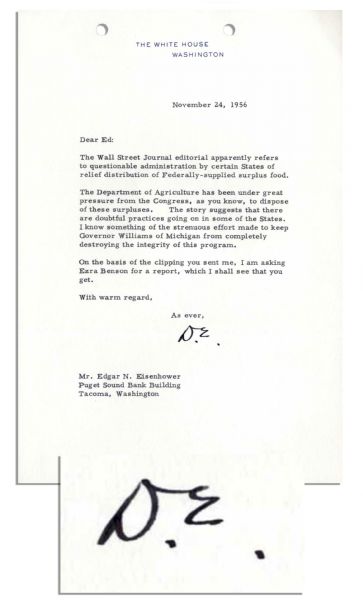 Dwight Eisenhower Typed Letter Signed as President -- ''...there are doubtful practices going on in some of the States...'' -- 1956