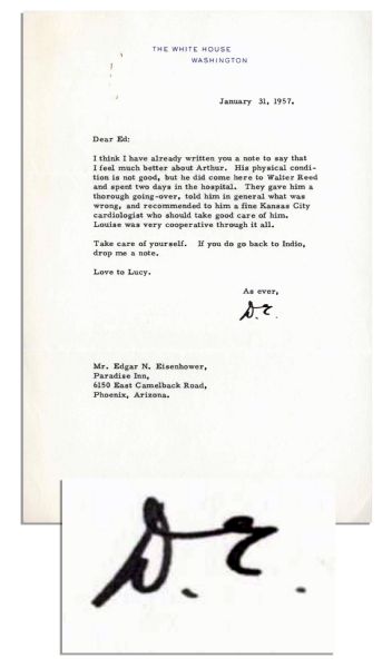 Dwight Eisenhower Typed Letter Signed as President Regarding His Dying Brother -- 1957