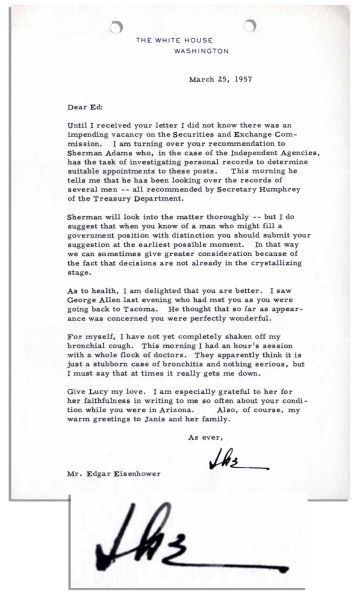 Dwight Eisenhower Typed Letter Signed as President -- ''...This morning I had an hour's session with a whole flock of doctors...''
