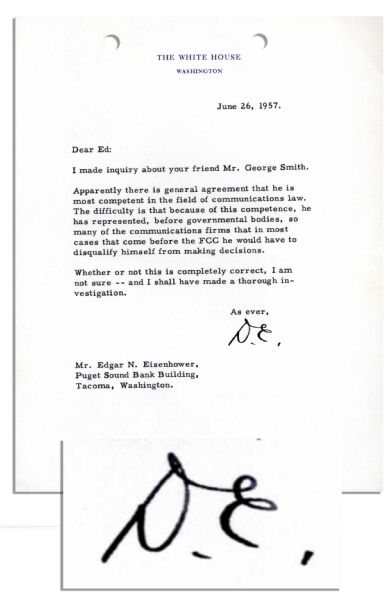 Dwight Eisenhower Typed Letter Signed as President -- ''...Whether or not this is completely correct I am not sure...'' -- 1957