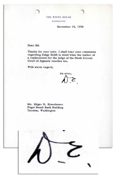 Dwight Eisenhower Typed Letter Signed as President -- 1958 
