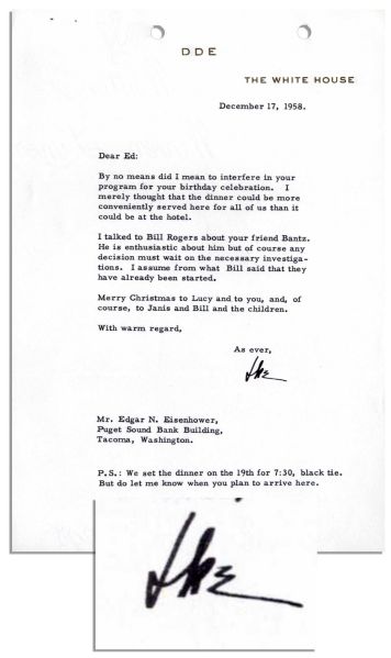 Dwight Eisenhower Typed Letter Signed as President -- He Considers His Brother's Staffing Recommendation -- 1958