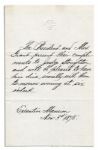 Ulysses S. Grant Dinner Invitation -- Dated 3 November 1875 from the Executive Mansion -- 5 x 8 -- Embossed USG -- Near Fine