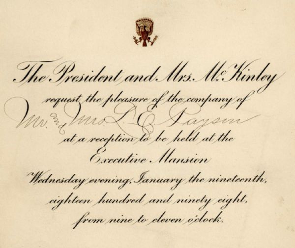 Rare 1898 Invitation From President William McKinley to an Illinois Congressman