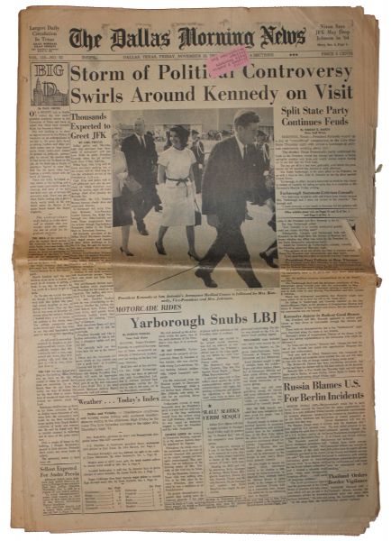 Dallas Newspaper Published the Morning of the JFK Assassination -- Haunting Image of The First Couple 