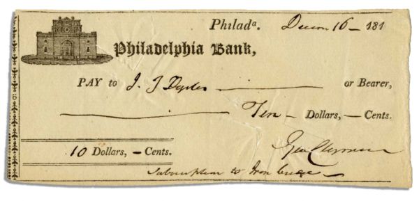 Check Signed by Declaration of Independence Signer George Clymer -- Excellent Signature of Pennsylvania Representative to First U.S. Congress