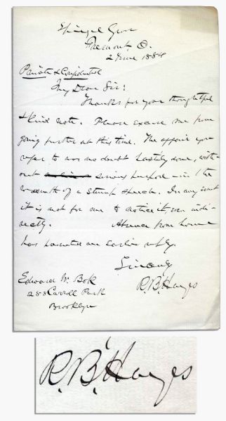 Enigmatic Handwritten Rutherford B. Hayes Letter Marked Private & Confidential -- ''The affair you refer to...is not for me to notice... even indirectly...''