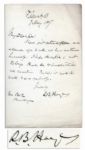 Rutherford B. Hayes Handwritten Note Signed -- To Editor Edward Bok -- ...I hope the article is not too large...
