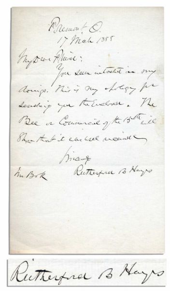 Rutherford B. Hayes Handwritten Note Signed -- '...You seem interested in my doings...'' -- With Full Signature