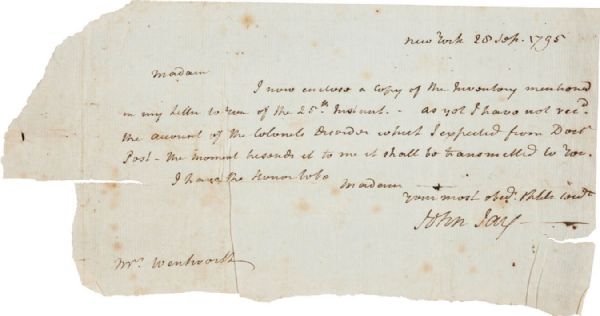 Interesting John Jay Autograph Letter Signed Shortly After Resigning as Chief Justice of the U.S. Supreme Court