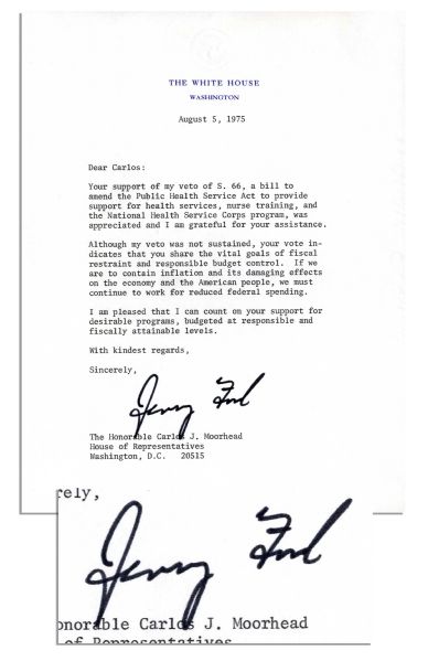 Gerald Ford Letter Signed as President -- '...If we are to contain inflation and its damaging effects on the economy and the American people, we must continue to work for reduced federal spending