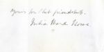 Julia Ward Howe Autograph -- Yours for Club Friendship. Julia Ward Howe. -- 6.5 x 4.25 -- Very Good