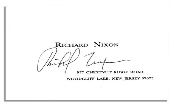 Richard Nixon Autograph -- on Personal Business Card With His 1980's Home Address -- 3.5'' x 2''