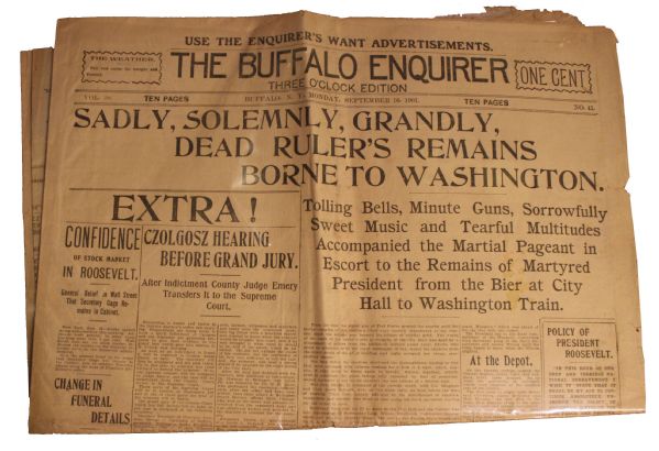 ''The Buffalo Enquirer'' 16 September 1901 Reporting on Death of President McKinley -- ''...Dead Ruler's Remains Borne to Washington...''