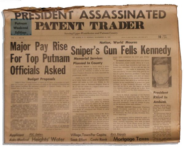 ''Patent Trader Weekend Edition'' 24 November 1963 Reporting JFK's Assassination -- Headlines Include: ''Sniper's Gun Kills Kennedy''