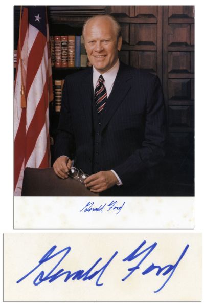 President Gerald Ford 8'' x 10'' Glossy Signed Photo -- With Envelope from California Office -- Minor Foxing -- Near Fine