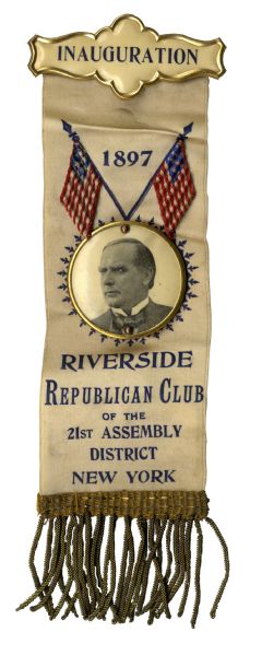 President William McKinley 1897 Inauguration Ribbon and Pin 