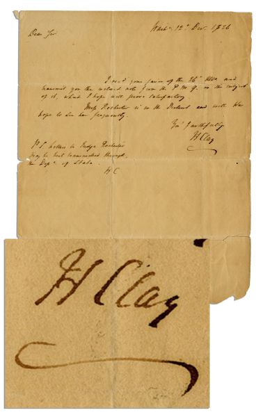 Henry Clay Twice Signed Autograph Letter as Secretary of State -- With Free Franked Envelope