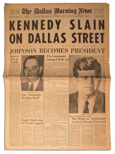 ''The Dallas Morning News'' Announces ''KENNEDY SLAIN ON DALLAS STREET''