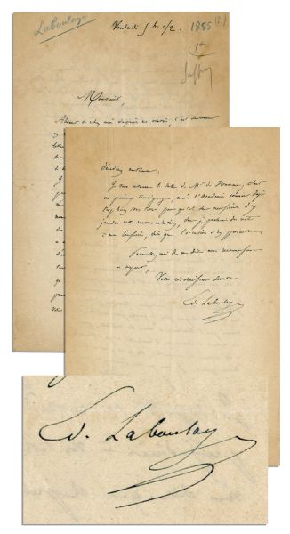 Edouard Laboulaye Autograph Letter Signed -- Mastermind Behind The Statue of Liberty -- Rare